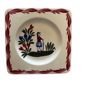 Gien France Faience Hand Painted Square Dessert Plate Trivet